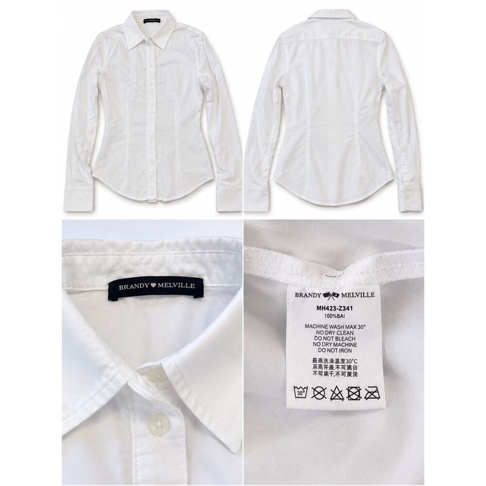 Brandy Melville White Fitted Button Up Shirt 100% Cotton